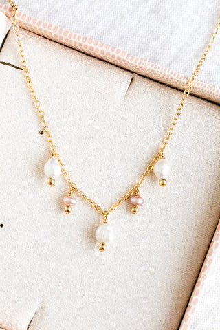 Keshi Pearl & Bead, Mini Mauve Pearl & Bead Drop Necklace