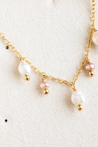 Keshi Pearl & Bead, Mini Mauve Pearl & Bead Drop Necklace