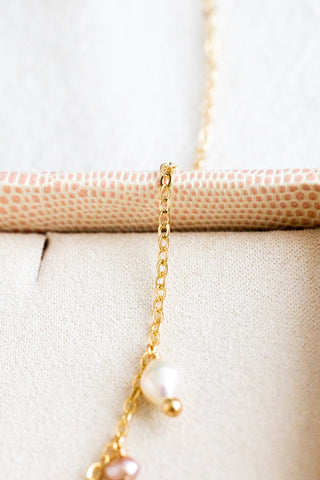 Keshi Pearl & Bead, Mini Mauve Pearl & Bead Drop Necklace