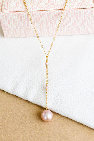Large Round Pink Edison Pearl & Mini Pink Button Pearl Lariat Necklace