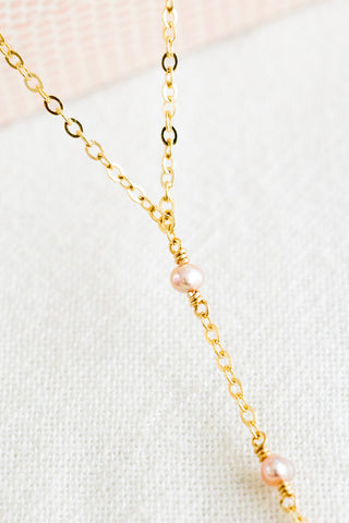 Large Round Pink Edison Pearl & Mini Pink Button Pearl Lariat Necklace