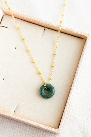 Large Jade Donut Beam Necklace