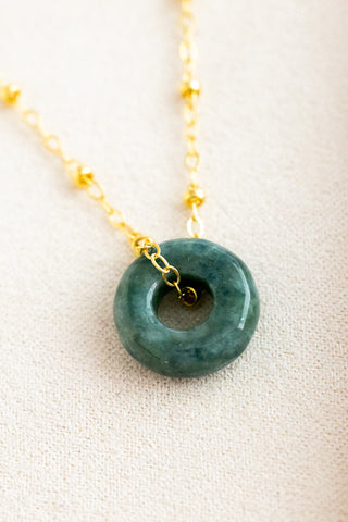 Large Jade Donut Beam Necklace