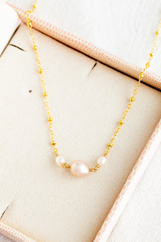 In-Line Pink Baroque Edison Pearl & Small Pearl Beam Necklace