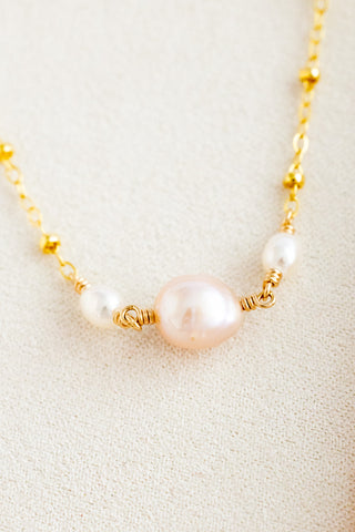 In-Line Pink Baroque Edison Pearl & Small Pearl Beam Necklace