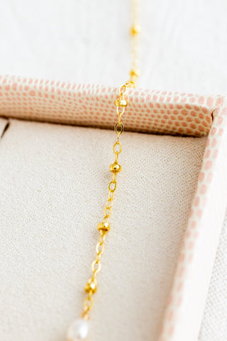 In-Line Pink Baroque Edison Pearl & Small Pearl Beam Necklace