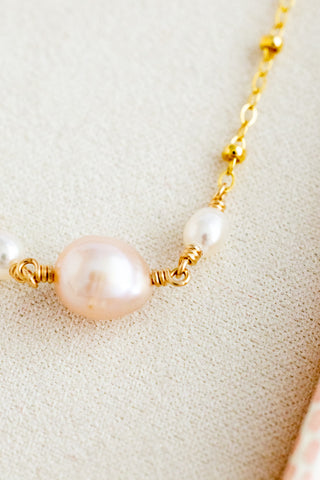 In-Line Pink Baroque Edison Pearl & Small Pearl Beam Necklace