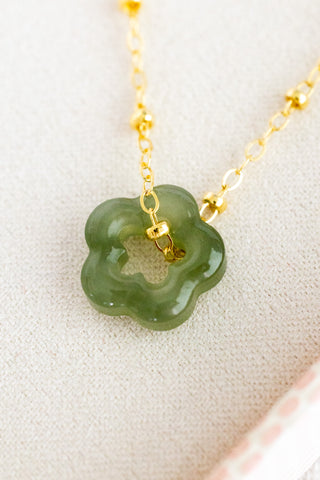 Jade Flower (Dark) Beam Necklace