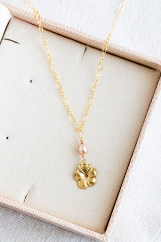 Pink Pearl & GF Hibiscus Oval Mini Wishful Necklace