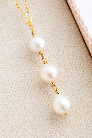 Triple Stacked Baroque Edison Pearl Oval Mini Wishful Necklace