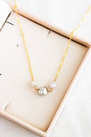 Large Smooth Silver Keshi Tahitian Pearl & Keshi Pearl Princess Necklace