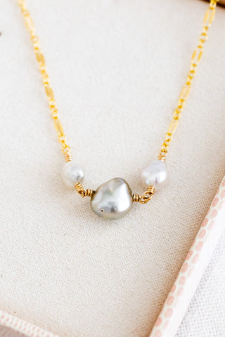 Large Smooth Silver Keshi Tahitian Pearl & Keshi Pearl Princess Necklace