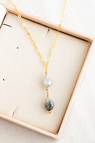 Double Stacked Smooth Large Keshi Tahitian Pearl & Bead Princess Necklace