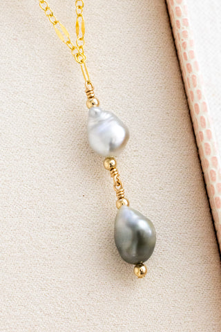 Double Stacked Smooth Large Keshi Tahitian Pearl & Bead Princess Necklace