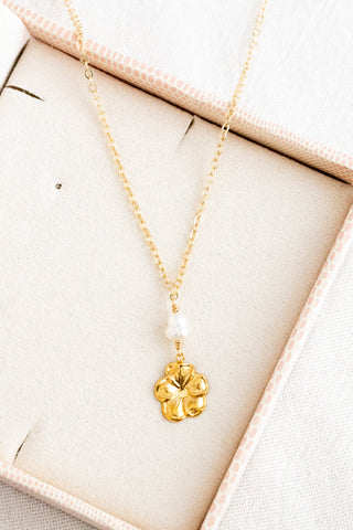 Keshi Pearl & GF Hibiscus Necklace