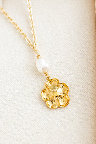 Keshi Pearl & GF Hibiscus Necklace