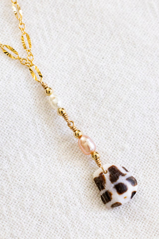 Mini Keshi Pearl, Pink Pearl, Bead, Hebrew Cone Shell Fragment Textured Princess Necklace