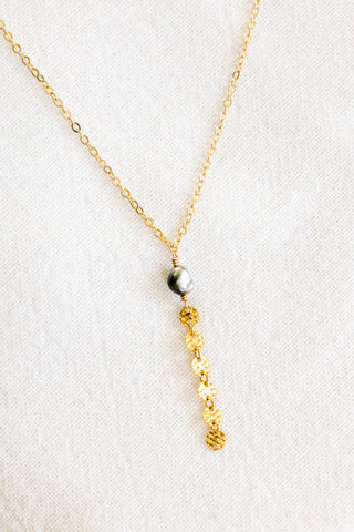 Smooth Keshi Tahitian Pearl Hammered Coin Lariat Necklace