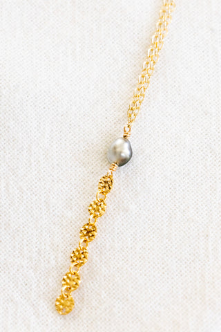 Smooth Keshi Tahitian Pearl Hammered Coin Lariat Necklace