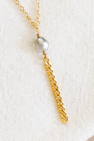 Smooth Silver Keshi Tahitian Pearl Endless Lariat Necklace