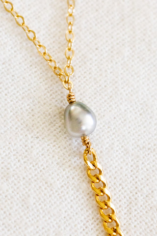 Smooth Silver Keshi Tahitian Pearl Endless Lariat Necklace