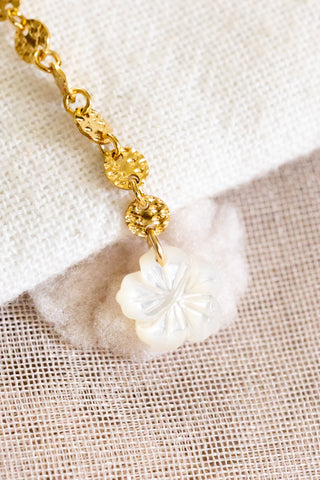 Pink Pearl, Hammered Coin, MOP Hibiscus Lariat Necklace