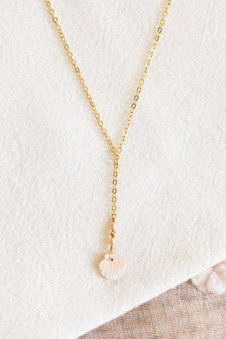 MOP Mauve Clam & Mini Light Pink Pearl & Bead Lariat Necklace