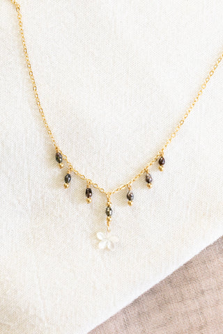 Mini Keshi Tahitian Pearl & Bead MOP Plumeria Drop Necklace