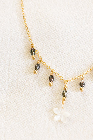 Mini Keshi Tahitian Pearl & Bead MOP Plumeria Drop Necklace