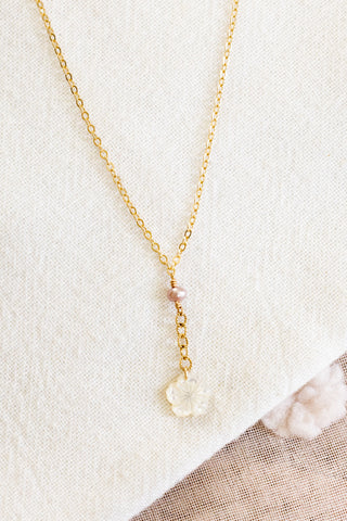 Mini Mauve Pearl Twisted Link MOP Hibiscus Necklace