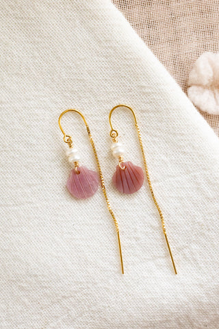 Mauve Clam & Button Pearl U Box Ear Threaders