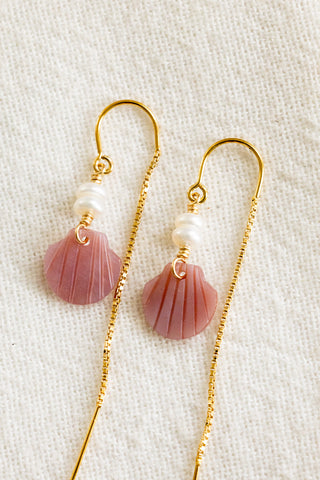 Mauve Clam & Button Pearl U Box Ear Threaders