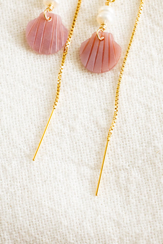 Mauve Clam & Button Pearl U Box Ear Threaders