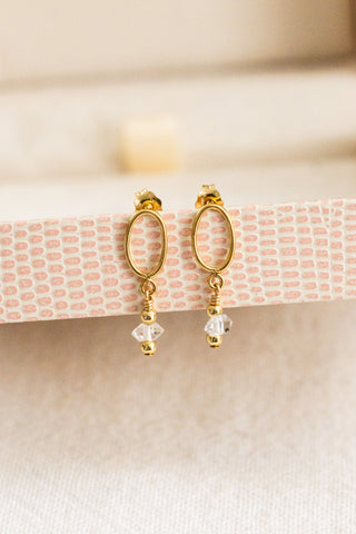 Herkimer Diamond & Bead Oval Studs
