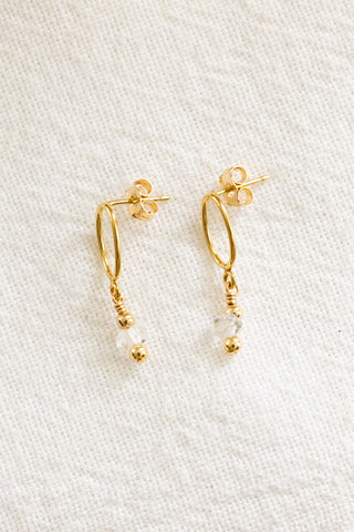 Herkimer Diamond & Bead Oval Studs