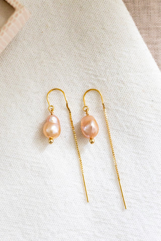 Large Pink Baroque Edison Pearl & Bead U Box Ear Threaders