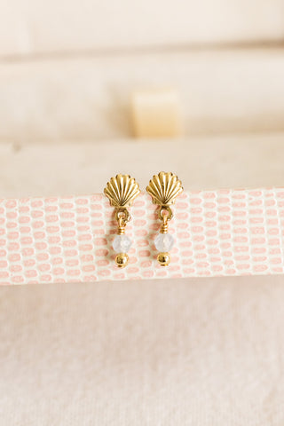 Aquamarine & Bead Shell Studs