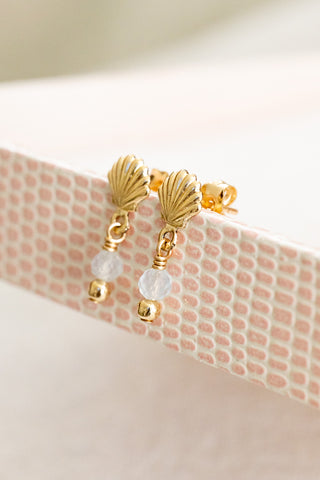 Aquamarine & Bead Shell Studs