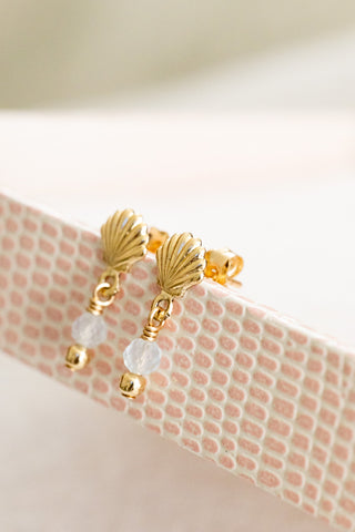 Aquamarine & Bead Shell Studs