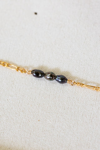 In-Line Triple Mini Dark Rice Tahitian Pearl Wispy Bracelet