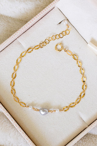 Mini Round Pearl & Medium Silver Keshi Tahitian Pearl Flat Starburst Bracelet