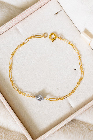 Silver Oval Boxy Keshi Tahitian Pearl Wishful Bracelet