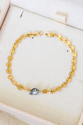 Keshi Tahitian Pearl Hammered Coin Bracelet