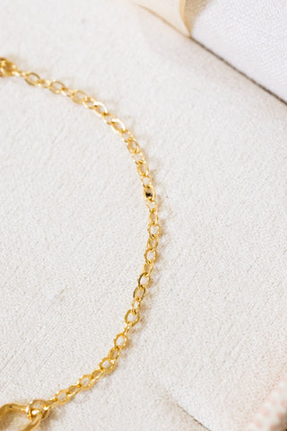 Flat Pink Pearl & Diamond Link Plain Bracelet