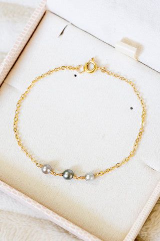 Triple Small Silver Round Tahitian Pearl Bracelet