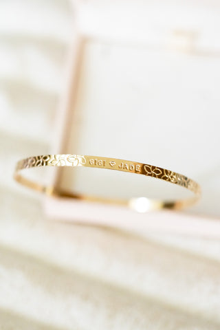 Plumeria Custom Stamped Bangle Band