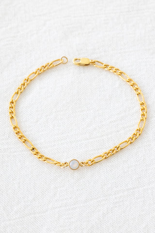 Gold Filled White Opal Figaro Bracelet