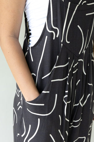 Black/White Abstract Line Jumpsuit