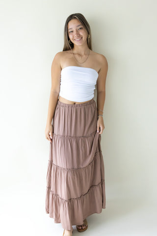 Brown Tiered Maxi Skirt