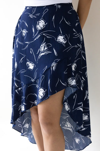 Dark Blue Abstract Asymmetric Skirt